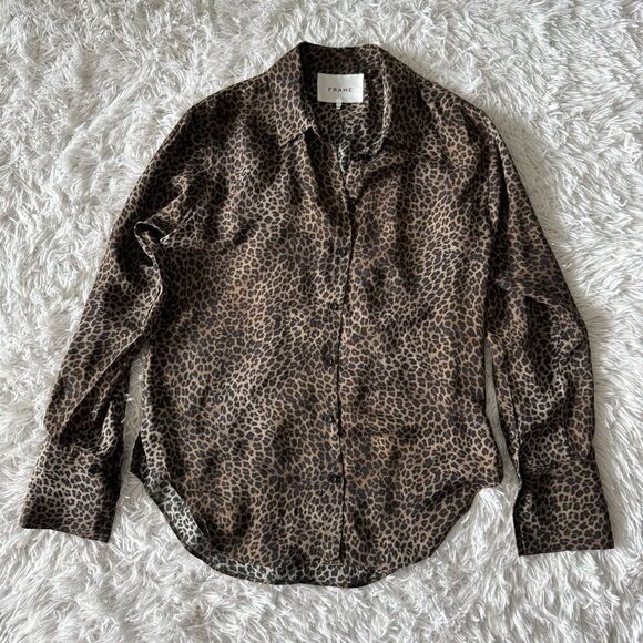 Frame The Standard Shirt Leopard Print Silk Button Down Blouse Size S - Picture 5 of 8